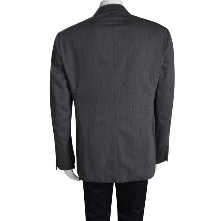 Pre Owned Armani Collezioni Grey Herringbone Wool Regular Fit Blazer XXL