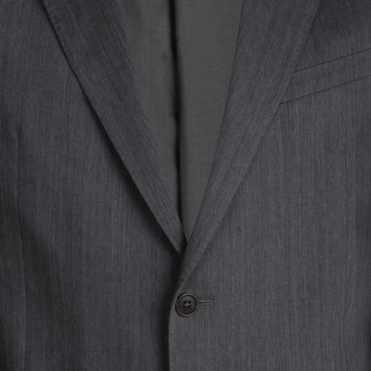 Pre Owned Armani Collezioni Grey Herringbone Wool Regular Fit Blazer XXL
