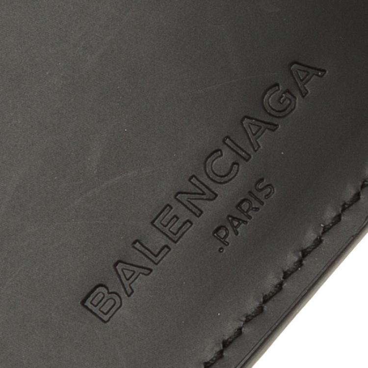 Pre Owned Balenciaga Black Leather Grid Square Wallet