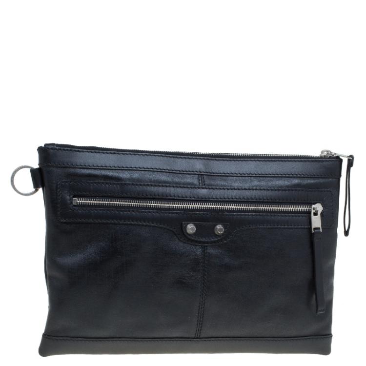 Pre Owned Balenciaga Black Leather Medium Clip L Clutch