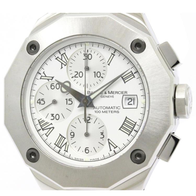 Pre Owned Baume & Mercier White Stainless Steel Riviera Men's Wristwatch 43MM