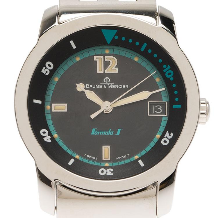 Pre Owned Baume & Mercier Black Stainless Steel Formula 1 Men's Wristwatch 33MM