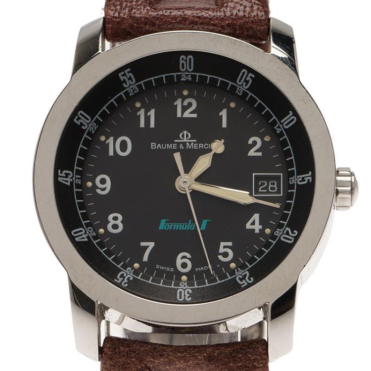 Pre Owned Baume & Mercier Black Stainless Steel Formula 1 Men's Wristwatch 33MM