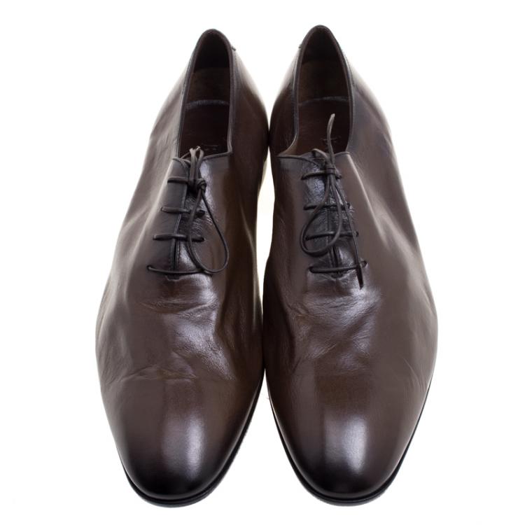 Pre Owned Berluti Two Tone Brown Lambskin Lace Up Oxfords Size 45