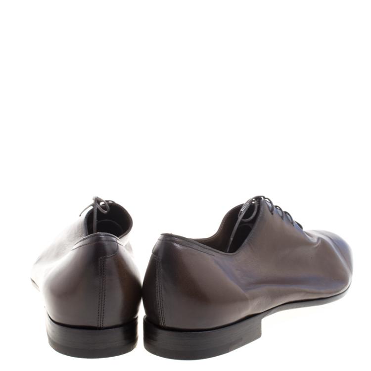 Pre Owned Berluti Two Tone Brown Lambskin Lace Up Oxfords Size 45