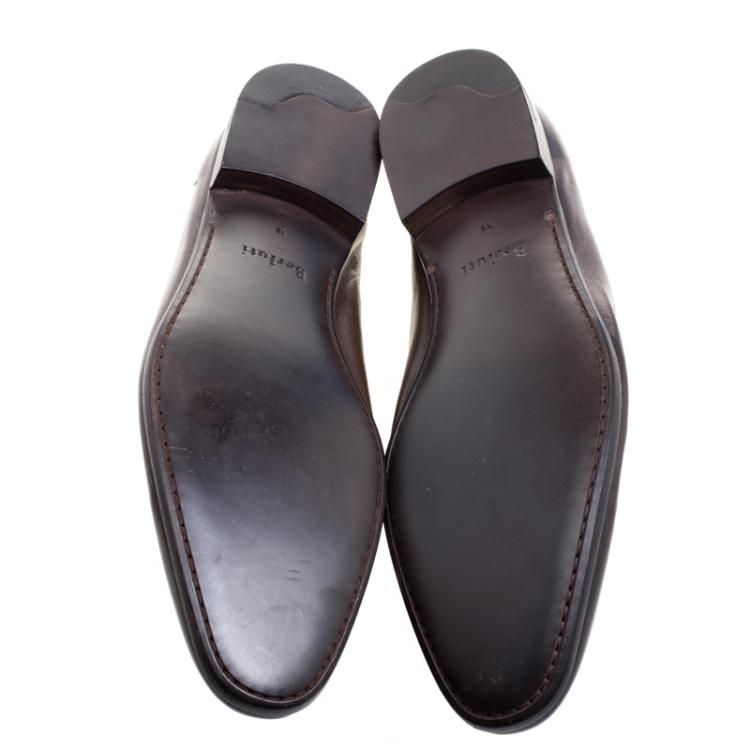 Pre Owned Berluti Two Tone Brown Lambskin Lace Up Oxfords Size 45