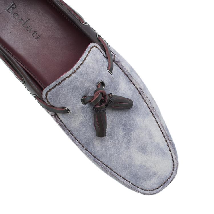 Pre Owned Berluti Grey Shaded Suede Loafers Size 43.5 