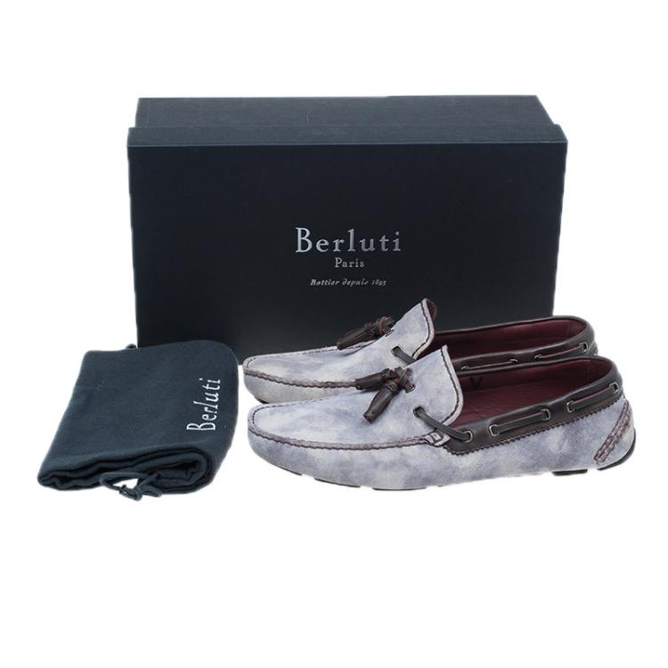Pre Owned Berluti Grey Shaded Suede Loafers Size 43.5 