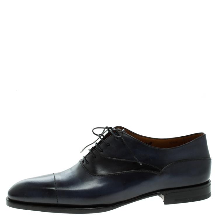 Pre Owned Berluti Two Tone Leather Lace Up Oxfords Size 42