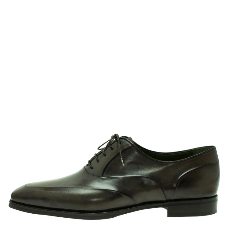 Pre Owned Berluti Green Leather Lace Up Oxford Size 43.5