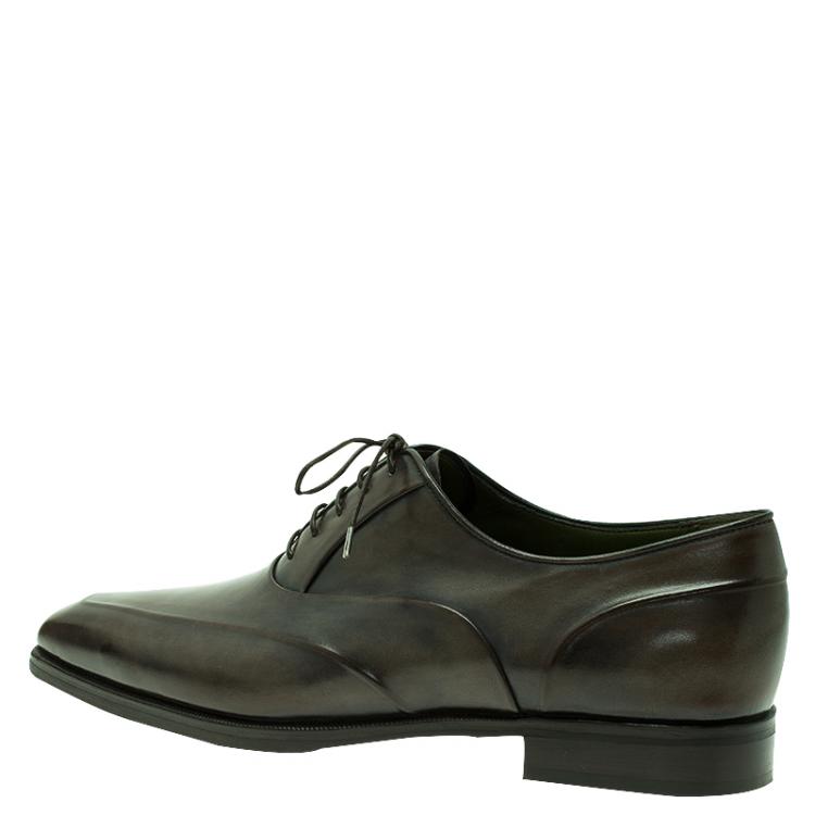 Pre Owned Berluti Green Leather Lace Up Oxford Size 43.5
