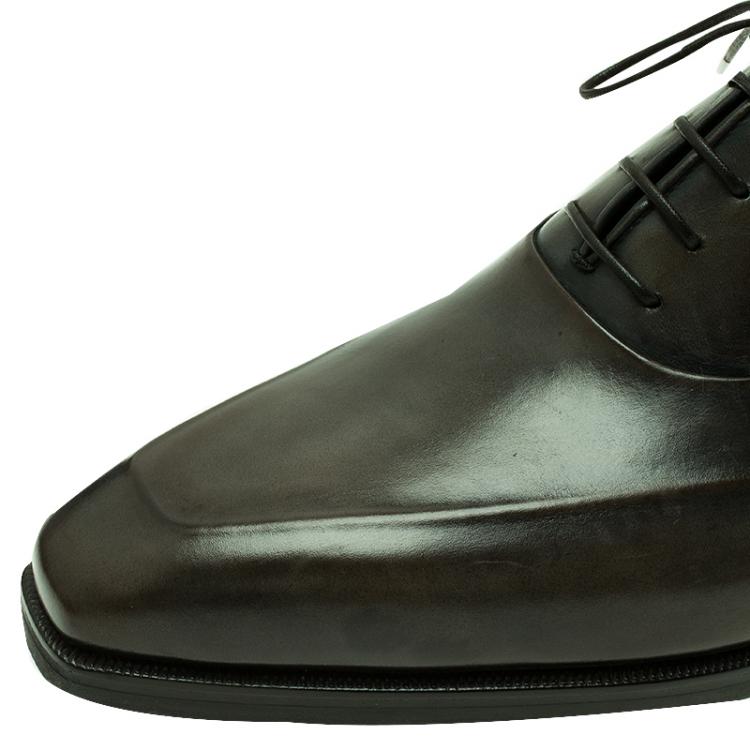 Pre Owned Berluti Green Leather Lace Up Oxford Size 43.5
