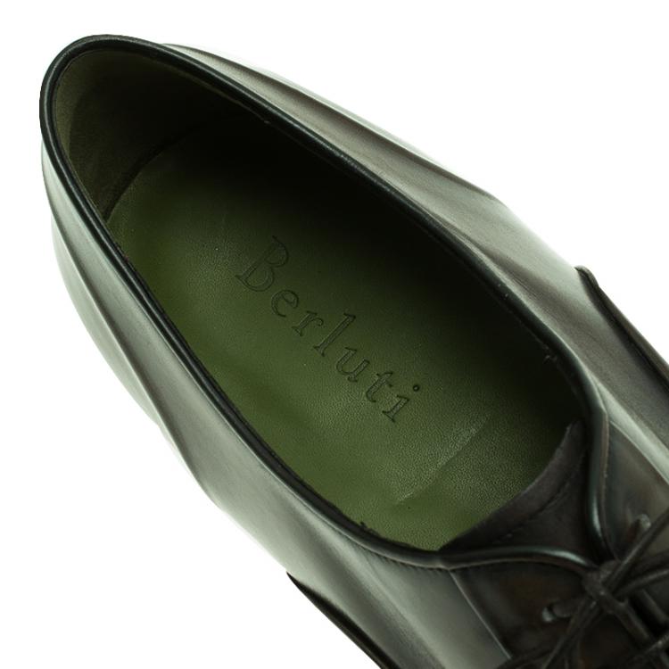 Pre Owned Berluti Green Leather Lace Up Oxford Size 43.5