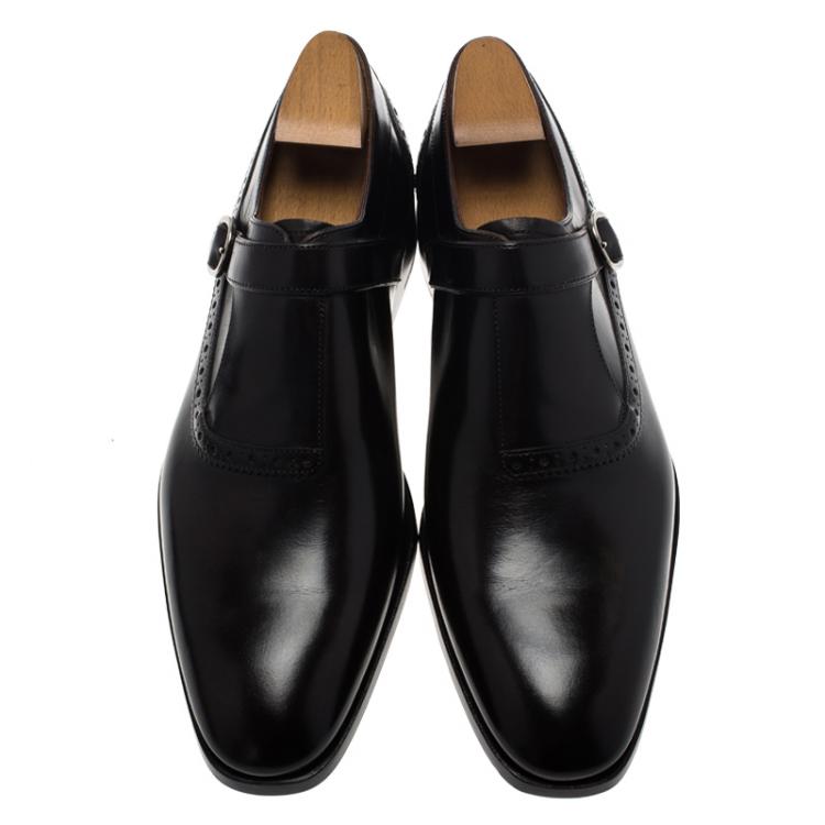 Pre Owned Berluti Black Leather Brogue Monk Shoes Size 44.5