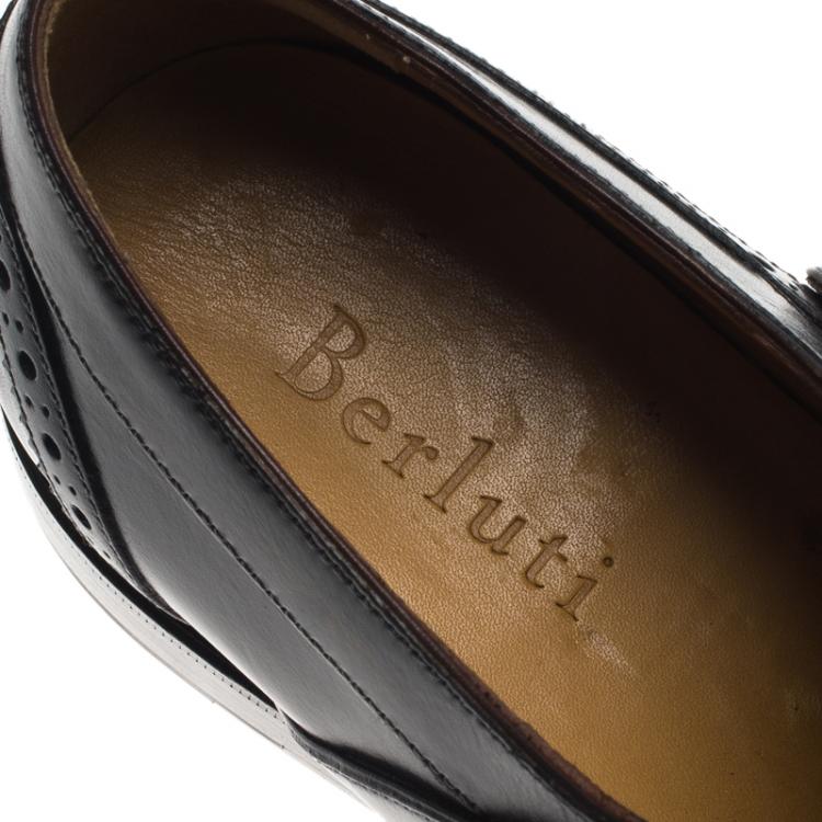 Pre Owned Berluti Black Leather Brogue Monk Shoes Size 44.5