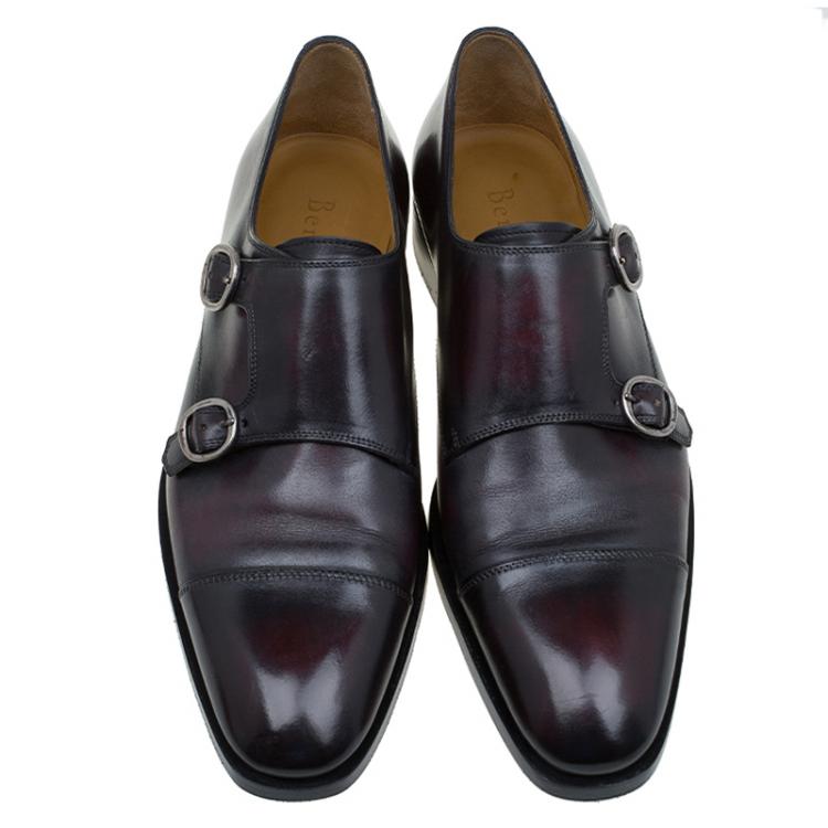 Pre Owned Berluti Burgundy Shaded Leather Monk Strap Shoes Size 43