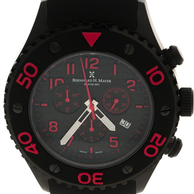 Pre Owned Bernhard H Mayer Black & Red Hugo Chronograph Men's Wristwatch 48M