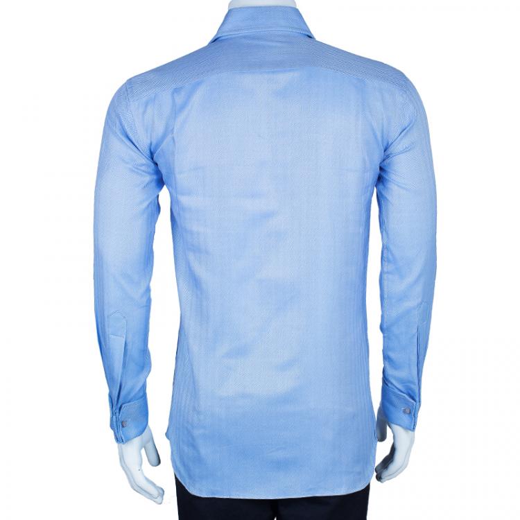 Pre Owned Boss by Hugo Boss Men's Blue Chevron Print Shirt S