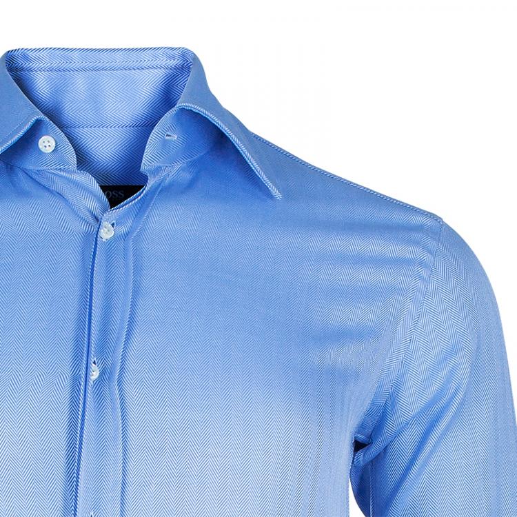 Pre Owned Boss by Hugo Boss Men's Blue Chevron Print Shirt S