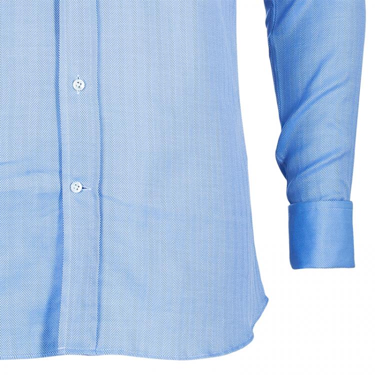 Pre Owned Boss by Hugo Boss Men's Blue Chevron Print Shirt S