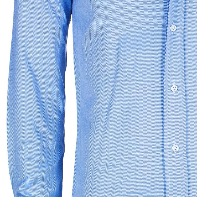 Pre Owned Boss by Hugo Boss Men's Blue Chevron Print Shirt S