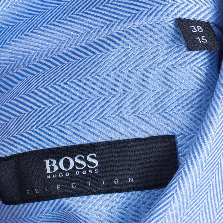 Pre Owned Boss by Hugo Boss Men's Blue Chevron Print Shirt S