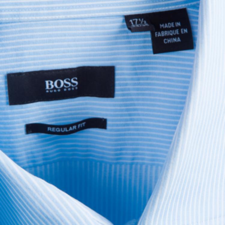 Pre Owned Boss by Hugo Boss Men's Light Blue Striped Shirt XL