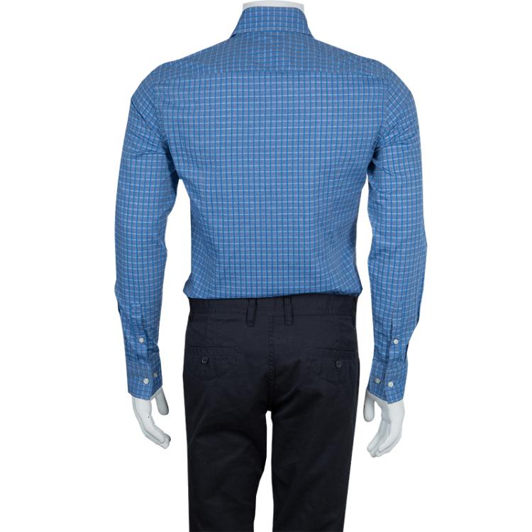 Pre Owned Boss By Hugo Boss Blue Checked Slim Fit Shirt S