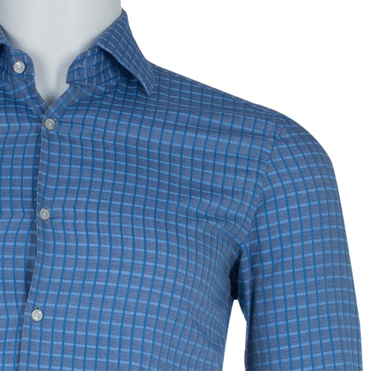 Pre Owned Boss By Hugo Boss Blue Checked Slim Fit Shirt S