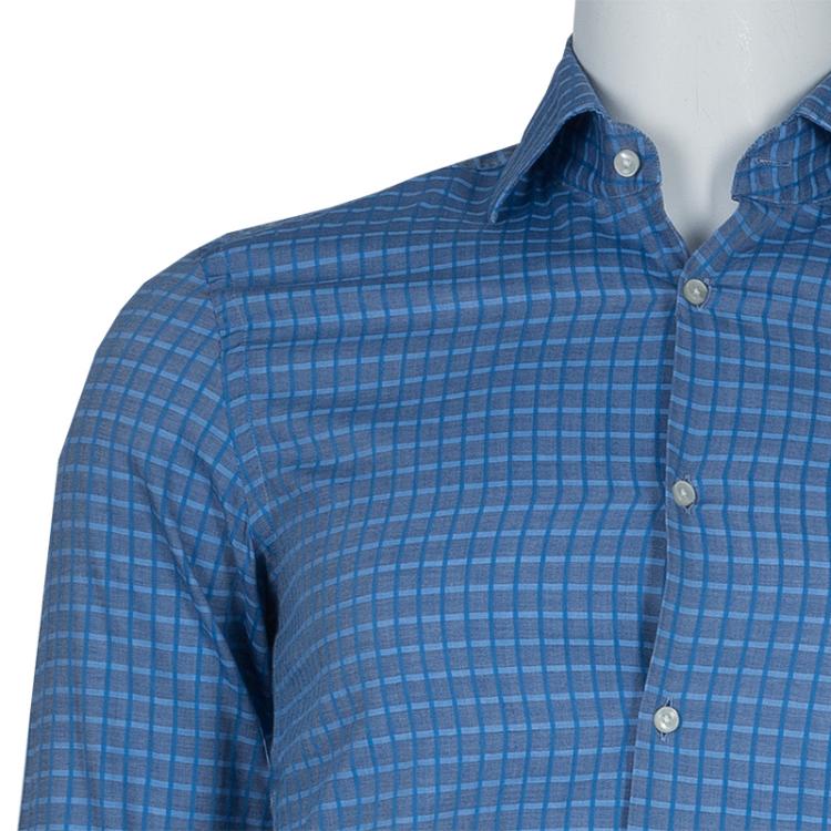 Pre Owned Boss By Hugo Boss Blue Checked Slim Fit Shirt S