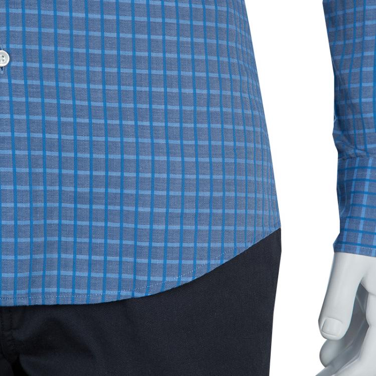 Pre Owned Boss By Hugo Boss Blue Checked Slim Fit Shirt S