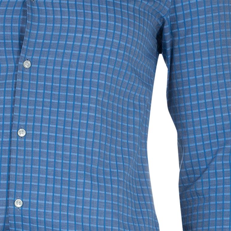 Pre Owned Boss By Hugo Boss Blue Checked Slim Fit Shirt S