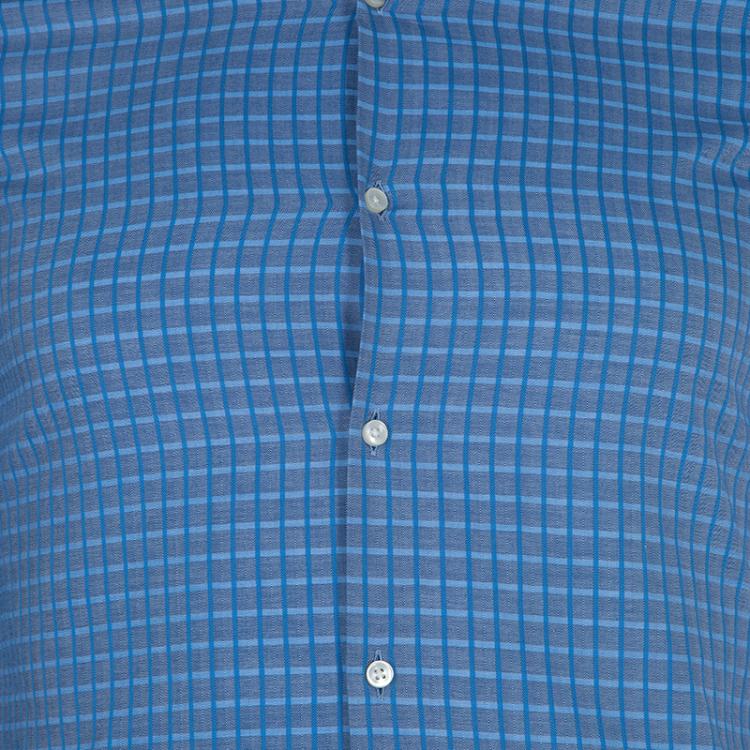 Pre Owned Boss By Hugo Boss Blue Checked Slim Fit Shirt S