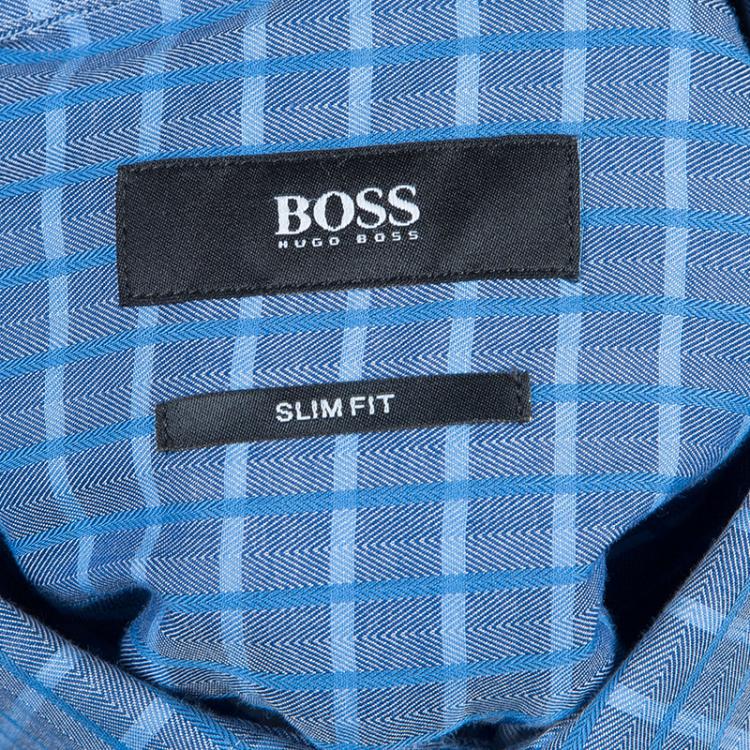 Pre Owned Boss By Hugo Boss Blue Checked Slim Fit Shirt S