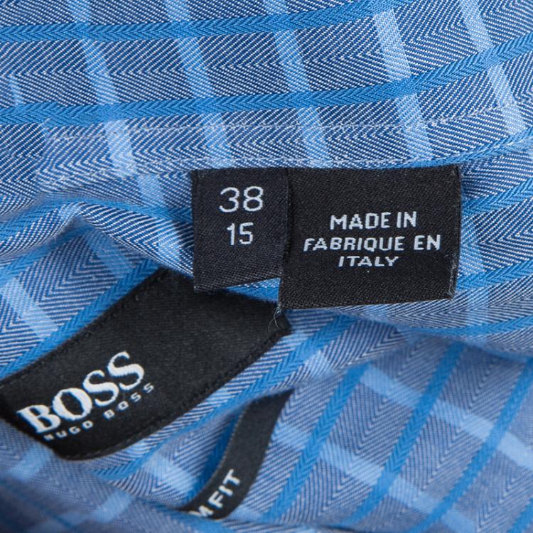 Pre Owned Boss By Hugo Boss Blue Checked Slim Fit Shirt S