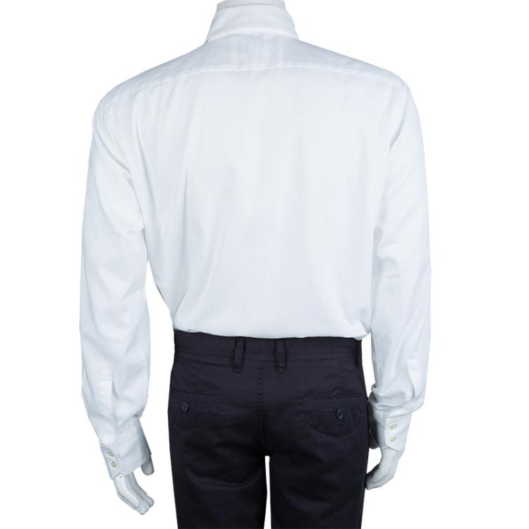 Pre Owned Boss by Hugo Boss Textured White Long Sleeve Buttondown Cotton Shirt L