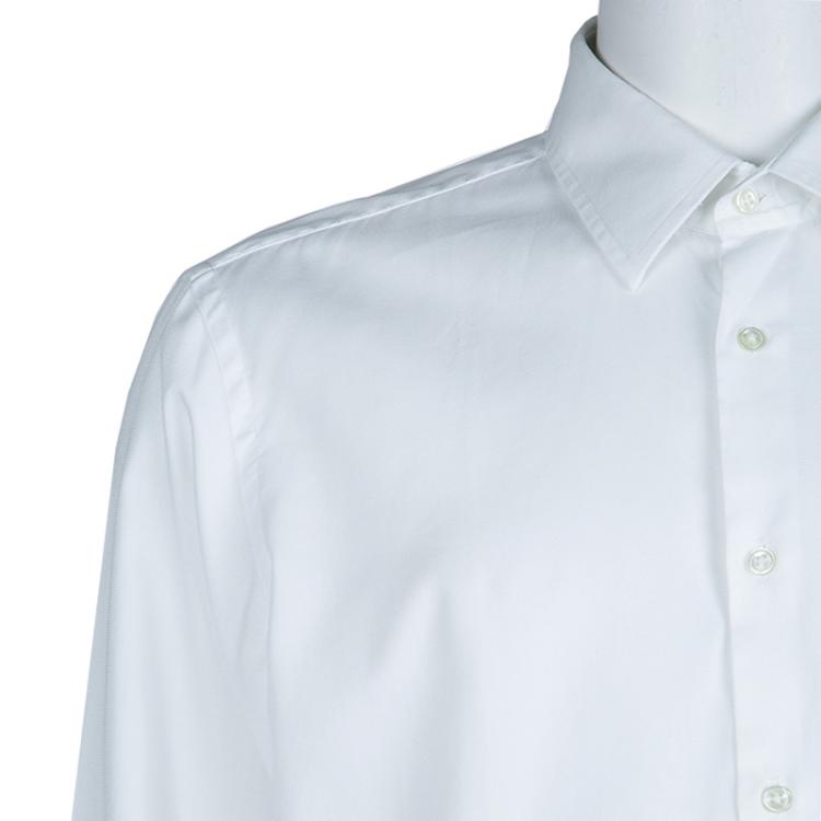 Pre Owned Boss by Hugo Boss Textured White Long Sleeve Buttondown Cotton Shirt L