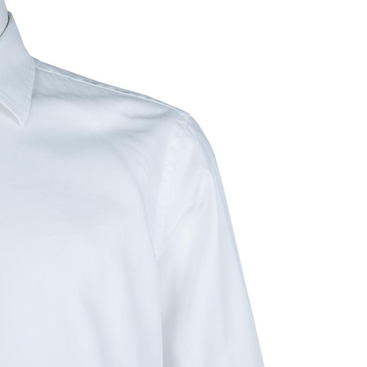 Pre Owned Boss by Hugo Boss Textured White Long Sleeve Buttondown Cotton Shirt L