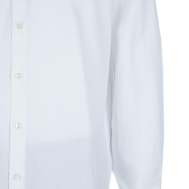 Pre Owned Boss by Hugo Boss Textured White Long Sleeve Buttondown Cotton Shirt L
