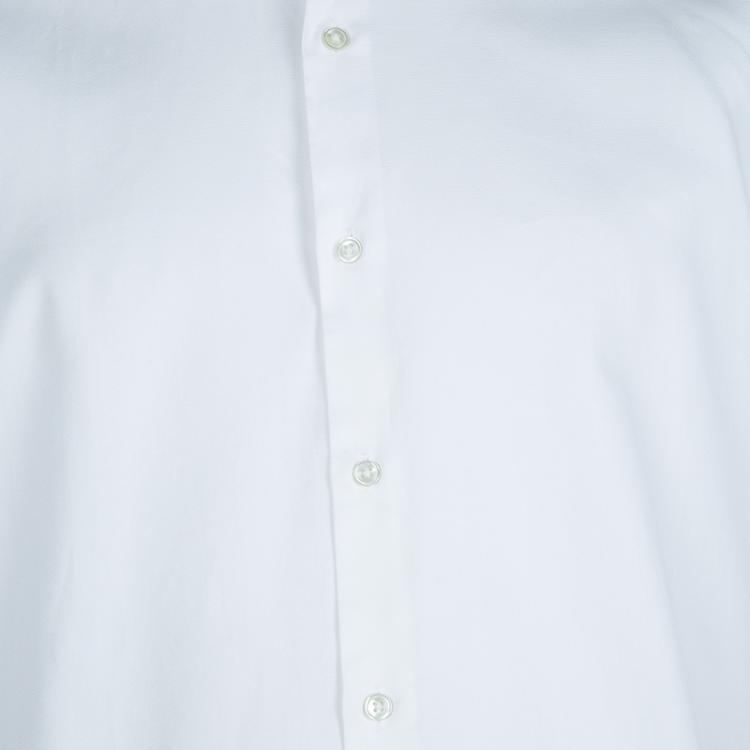 Pre Owned Boss by Hugo Boss Textured White Long Sleeve Buttondown Cotton Shirt L