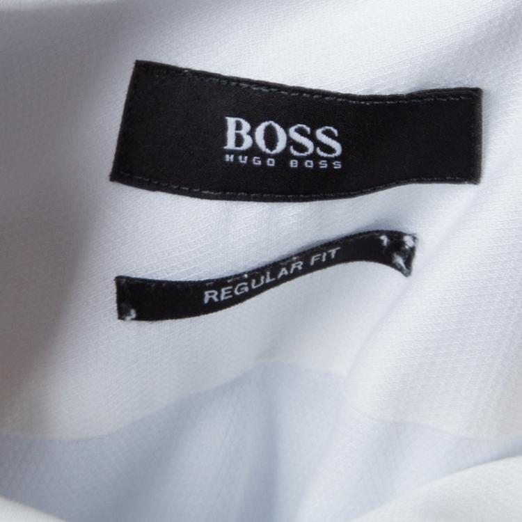 Pre Owned Boss by Hugo Boss Textured White Long Sleeve Buttondown Cotton Shirt L