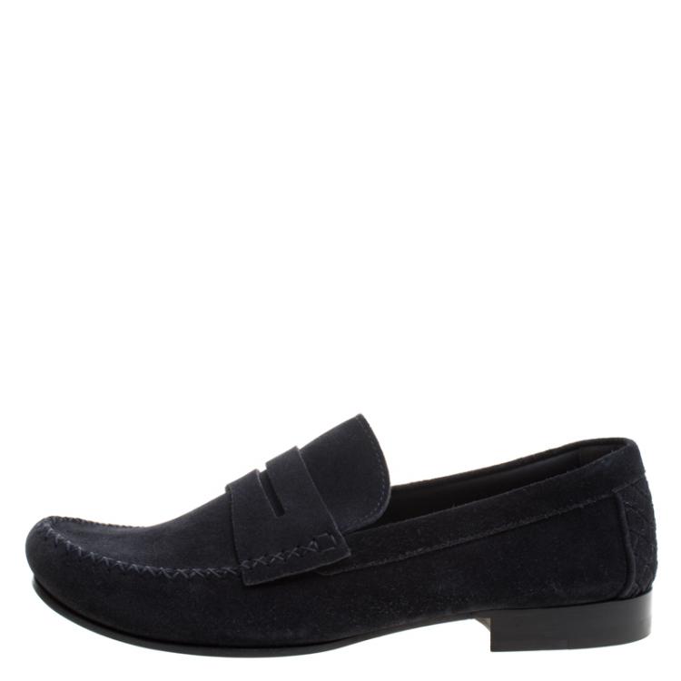 Pre Owned Bottega Veneta Black Suede Penny Loafers Size 43