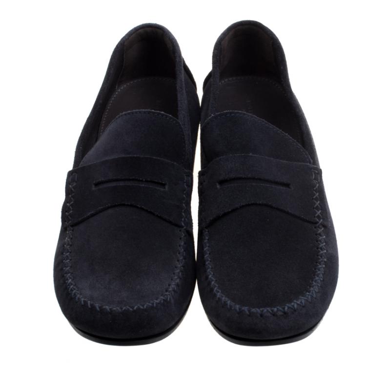 Pre Owned Bottega Veneta Black Suede Penny Loafers Size 43
