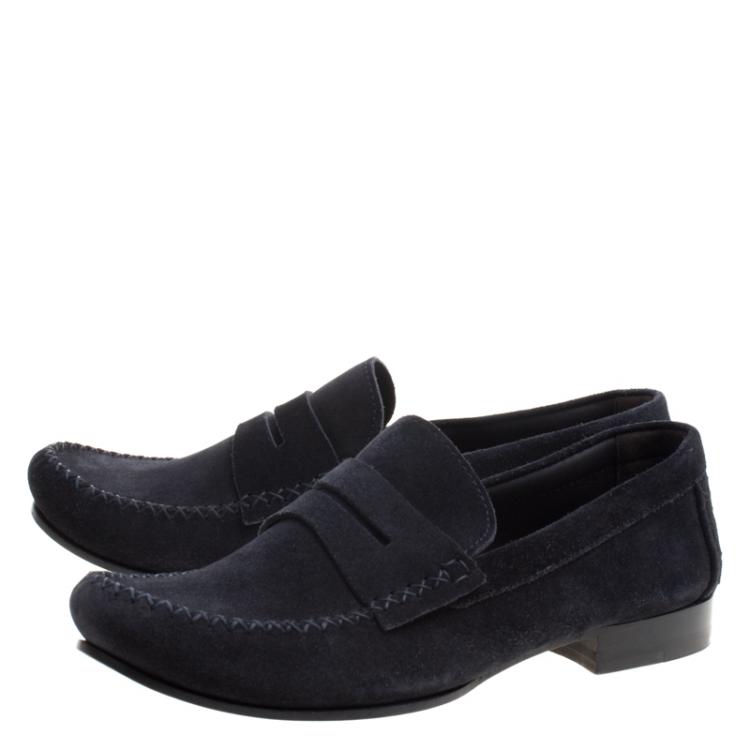Pre Owned Bottega Veneta Black Suede Penny Loafers Size 43