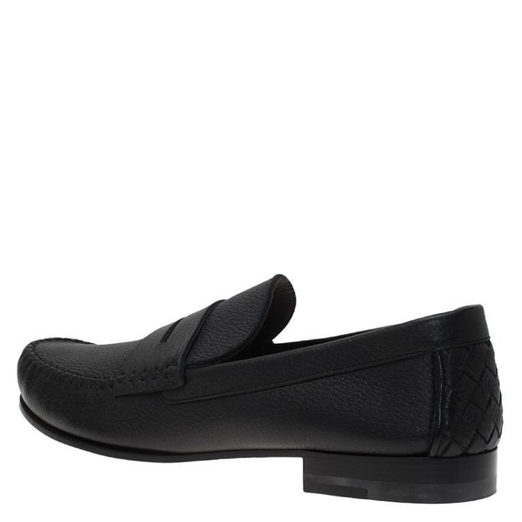 Pre Owned Bottega Veneta Black Leather Austin Penny Loafers Size 41