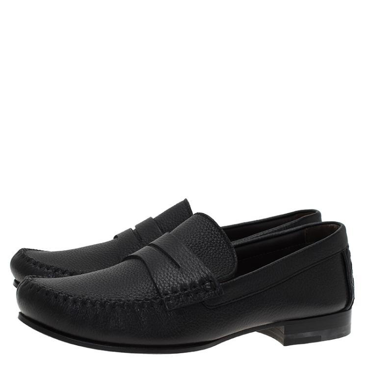 Pre Owned Bottega Veneta Black Leather Austin Penny Loafers Size 41