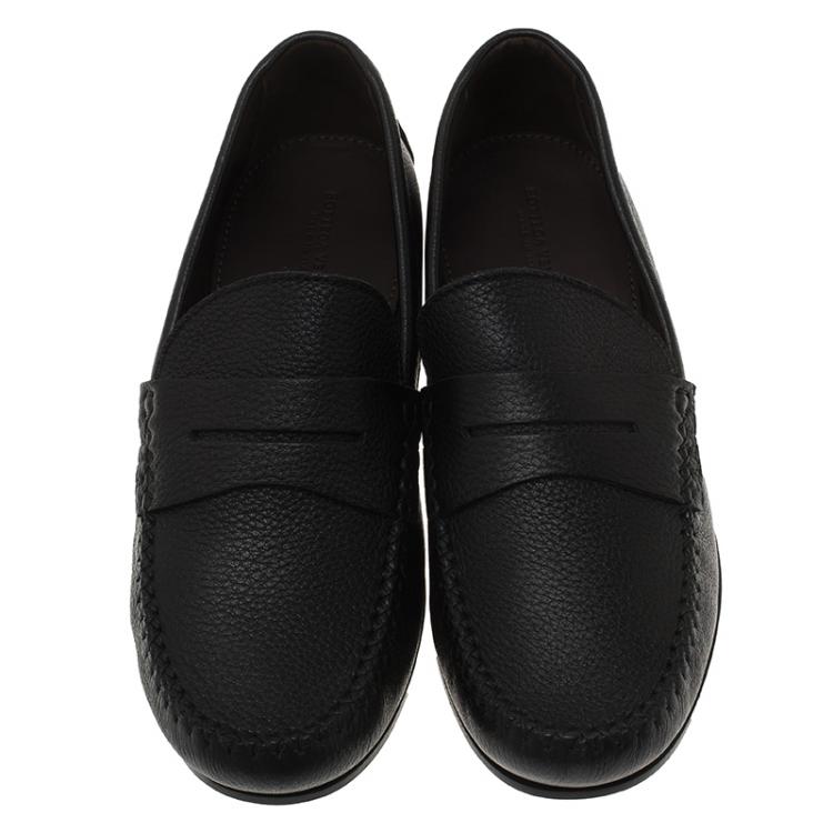 Pre Owned Bottega Veneta Black Leather Austin Penny Loafers Size 41