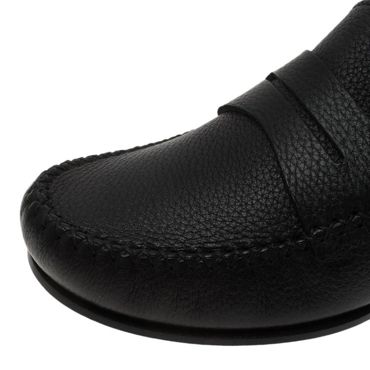 Pre Owned Bottega Veneta Black Leather Austin Penny Loafers Size 41