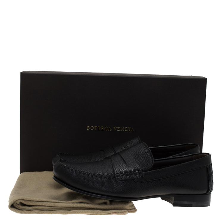 Pre Owned Bottega Veneta Black Leather Austin Penny Loafers Size 41