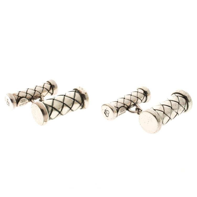 Pre Owned Bottega Veneta Intrecciato Silver Cufflinks